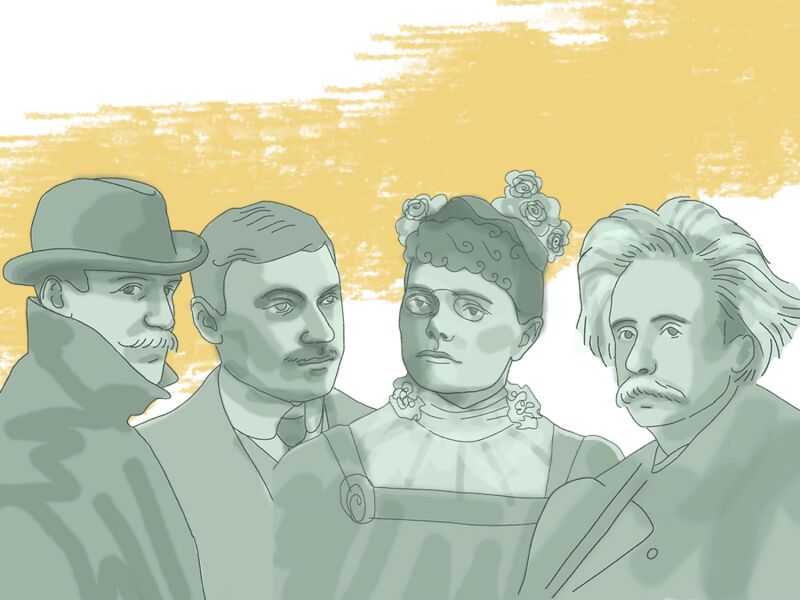 Illustration med tonsättarna Wilhelm Stenhammar, Edvin Kallstenius, Valborg Aulin, Edvard Grieg